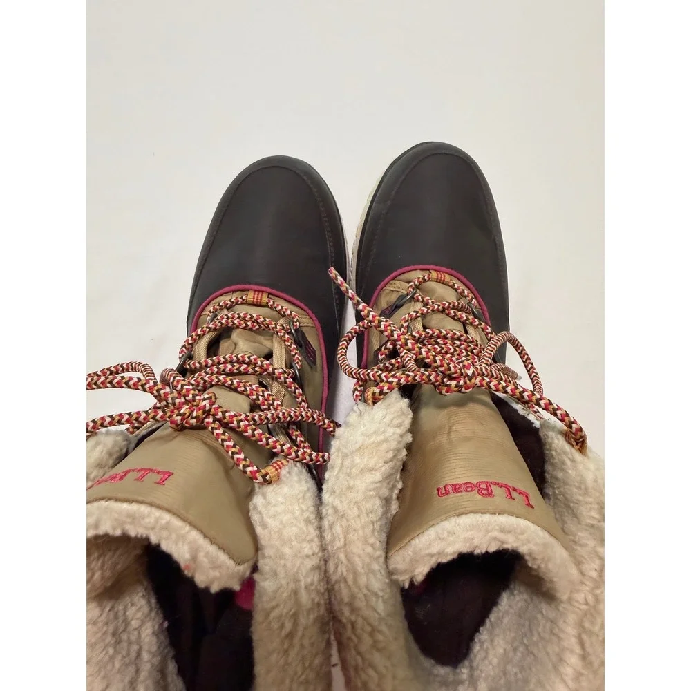 LL Bean Ultrasoft Insulated Winter Boots Brown Tan Pink 504631 Womens 9.5 M